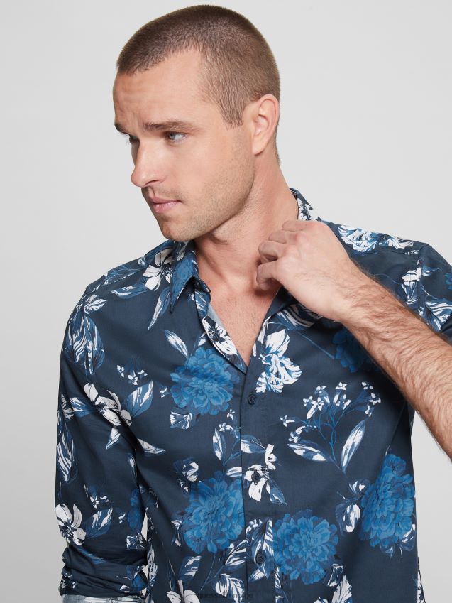 Guess luksus camelia cascade skjorte camelia cascade blå camelia kaskade blå menn F0LJ8010545