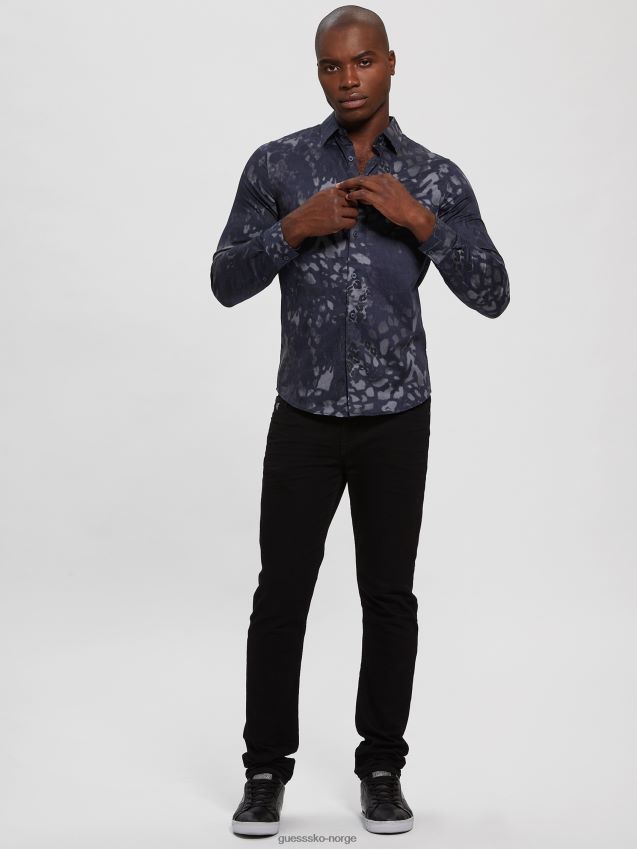 Guess luksus midnatt dyreskjorte midnatt dyreprint midnatt dyretrykk menn F0LJ8010530