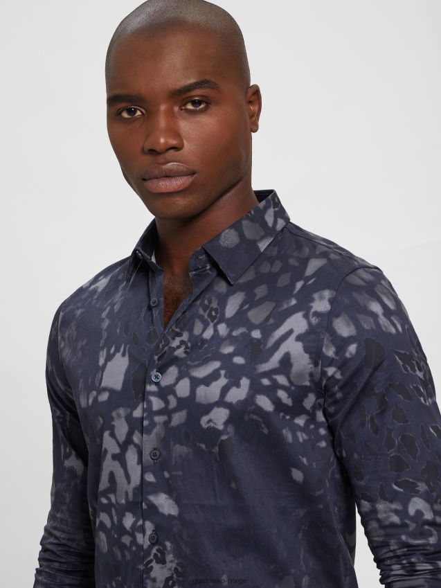 Guess luksus midnatt dyreskjorte midnatt dyreprint midnatt dyretrykk menn F0LJ8010530