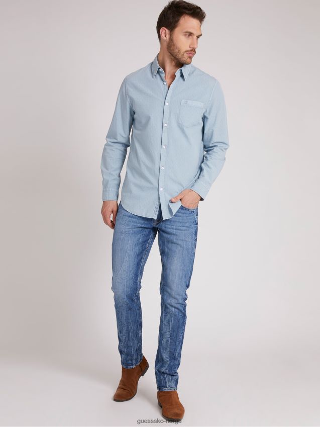 Guess lyseblått slimskjortemønster over det hele lyse blå menn F0LJ801059