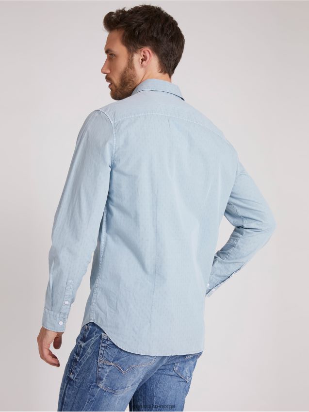 Guess lyseblått slimskjortemønster over det hele lyse blå menn F0LJ801059