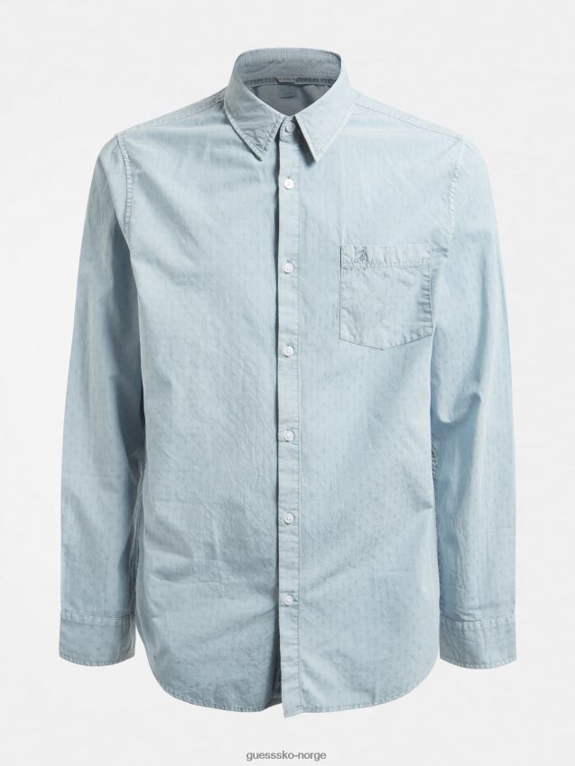 Guess lyseblått slimskjortemønster over det hele lyse blå menn F0LJ801059