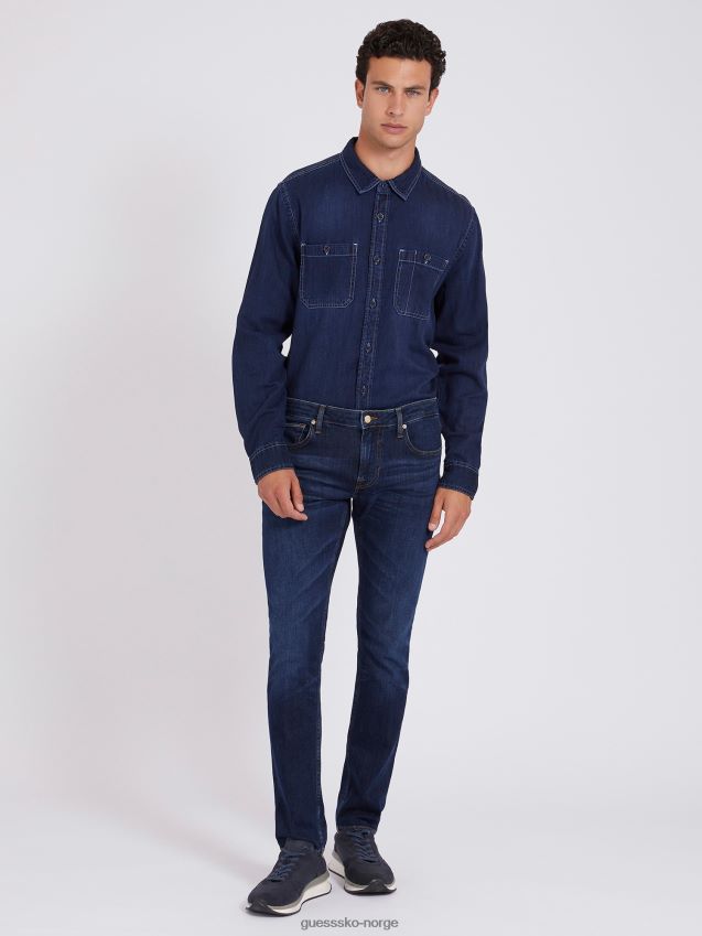Guess mørkeblå denimskjorte i linblanding mørke blå menn F0LJ80448