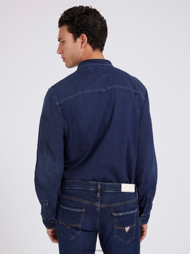Guess mørkeblå denimskjorte i linblanding mørke blå menn F0LJ80448