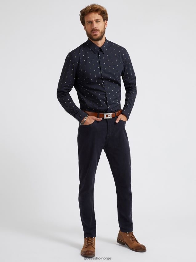 Guess mørkeblå slim fit skjorte med hele trykk mørke blå menn F0LJ80319