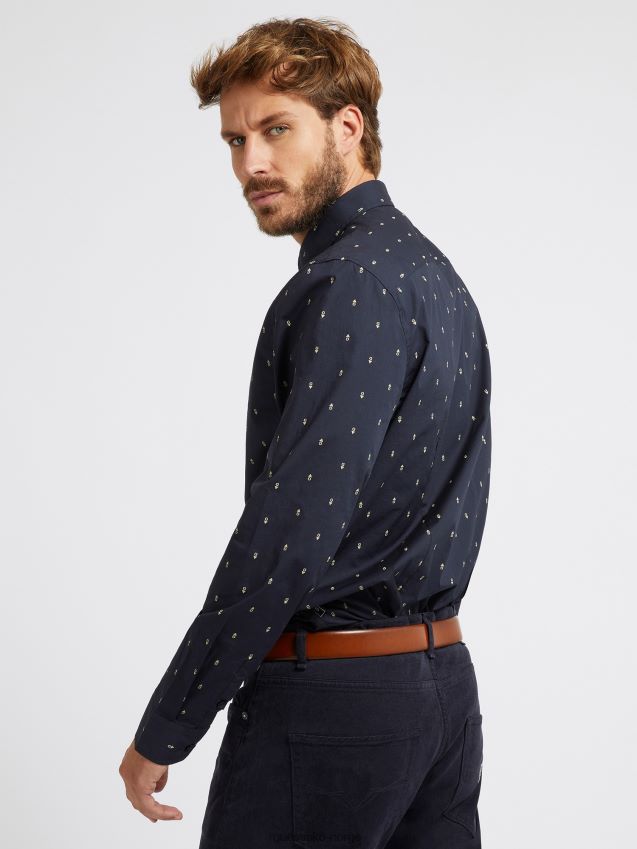 Guess mørkeblå slim fit skjorte med hele trykk mørke blå menn F0LJ80319