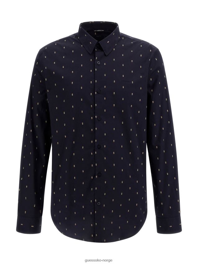 Guess mørkeblå slim fit skjorte med hele trykk mørke blå menn F0LJ80319