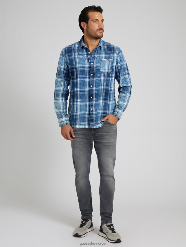 Guess makro rutete skjorte blå blå menn F0LJ8084