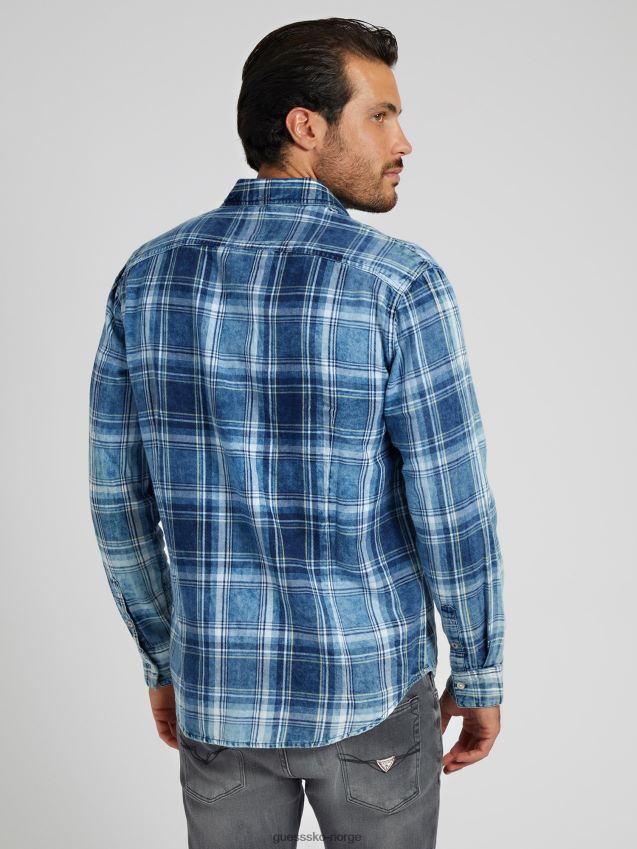 Guess makro rutete skjorte blå blå menn F0LJ8084