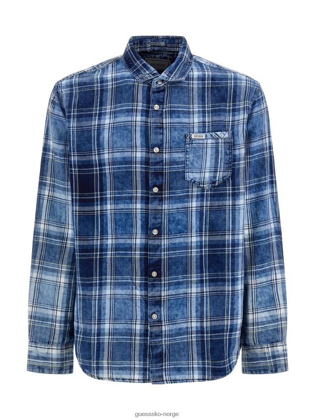 Guess makro rutete skjorte blå blå menn F0LJ8084