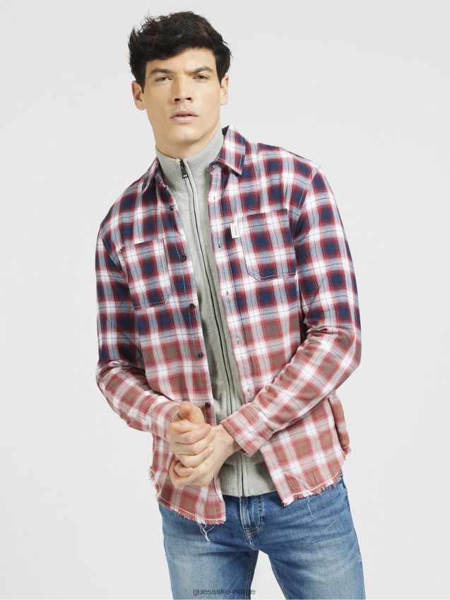 Guess makro rutete skjorte rød multi rød multi menn F0LJ801426