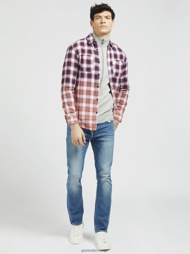 Guess makro rutete skjorte rød multi rød multi menn F0LJ801426