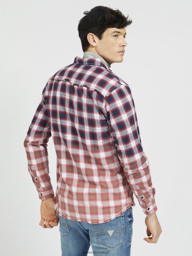 Guess makro rutete skjorte rød multi rød multi menn F0LJ801426