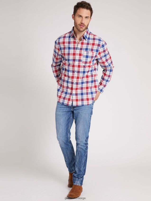 Guess makro rutete skjorte rød multi rød multi menn F0LJ80153