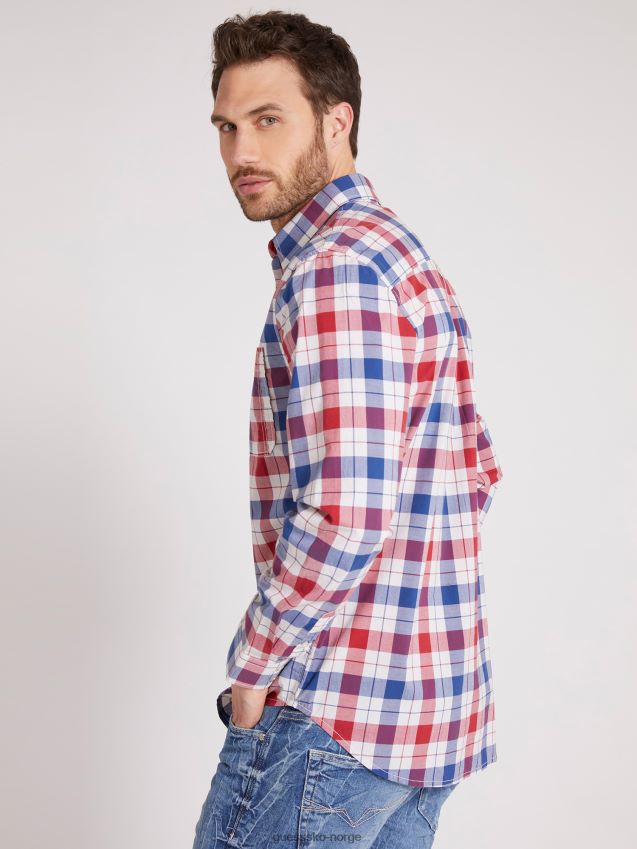 Guess makro rutete skjorte rød multi rød multi menn F0LJ80153