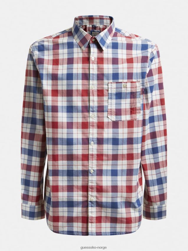 Guess makro rutete skjorte rød multi rød multi menn F0LJ80153
