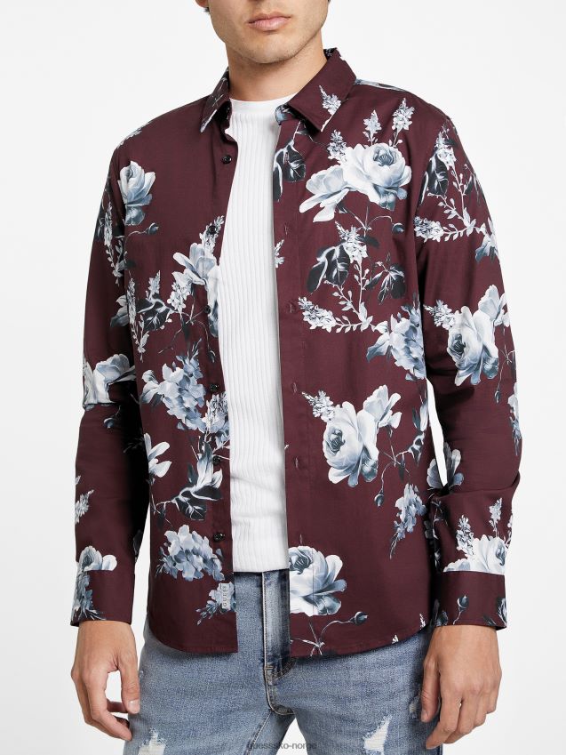 Guess marmont rød nate blomsterskjorte marmont rød menn F0LJ808213