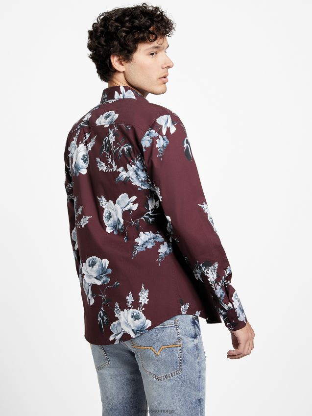 Guess marmont rød nate blomsterskjorte marmont rød menn F0LJ808213