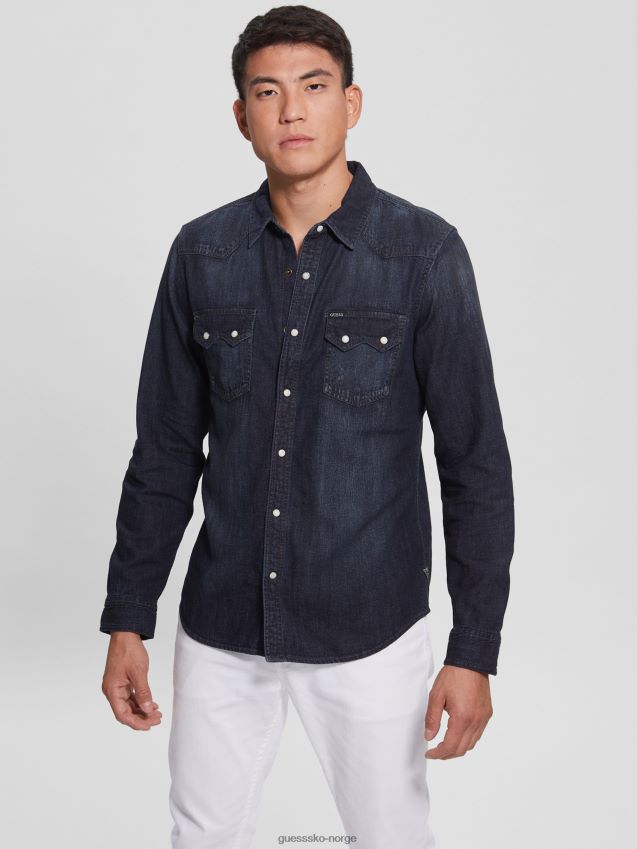 Guess midnight fog regular fit denim westernskjorte midnattståke menn F0LJ8010385