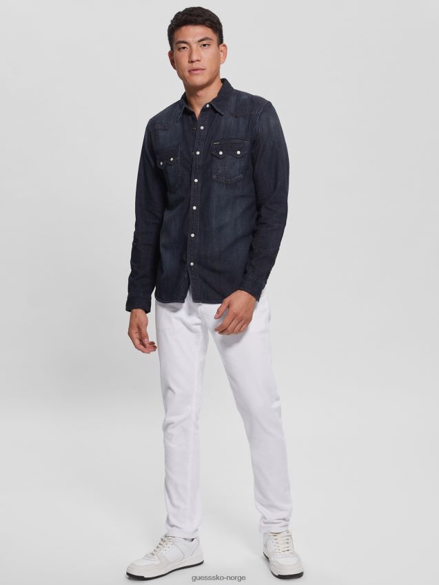 Guess midnight fog regular fit denim westernskjorte midnattståke menn F0LJ8010385