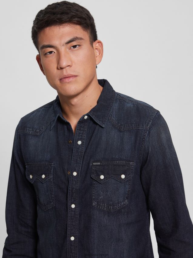 Guess midnight fog regular fit denim westernskjorte midnattståke menn F0LJ8010385