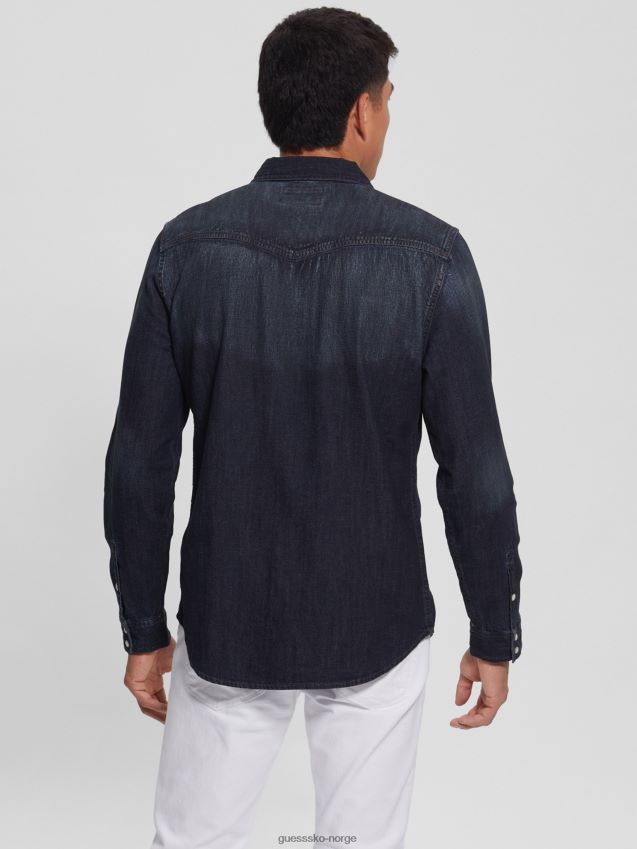 Guess midnight fog regular fit denim westernskjorte midnattståke menn F0LJ8010385