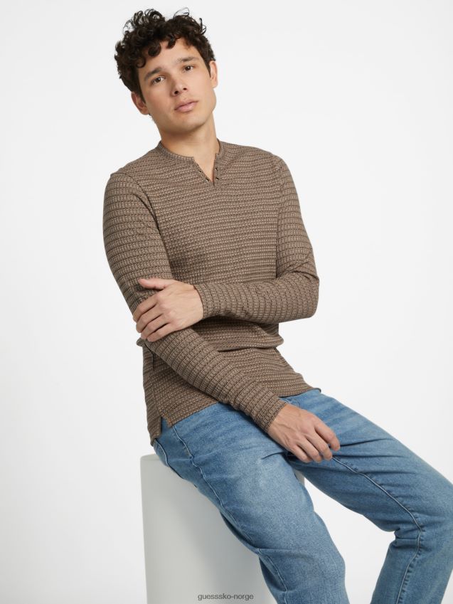 Guess mokka latte multi benny split skjorte mokka latte multi menn F0LJ808368