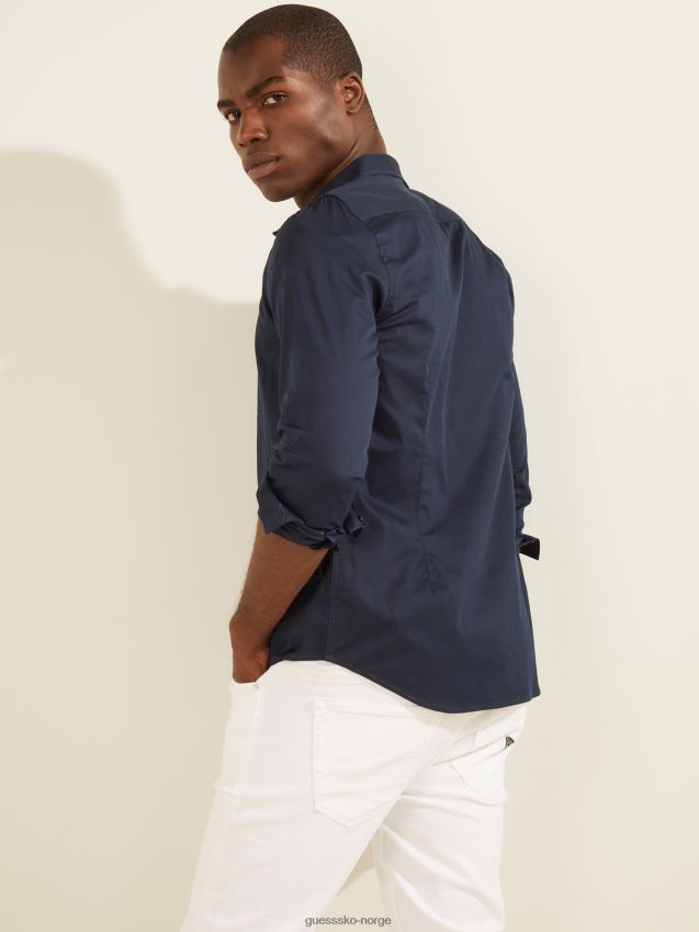 Guess ny marineblå luxe stretchskjorte ny marine menn F0LJ8010716