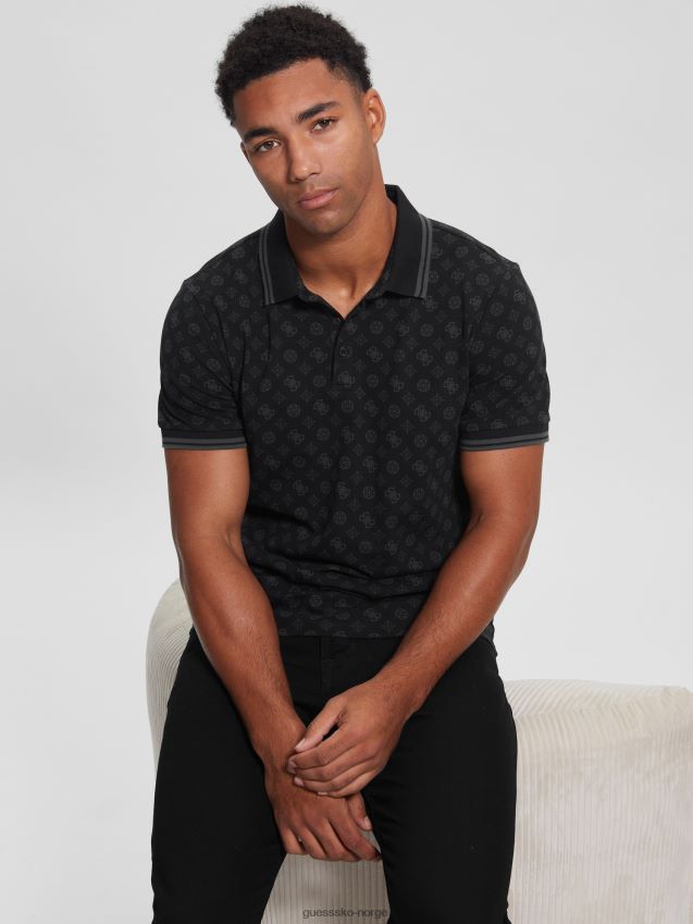 Guess peon logo svart olympic pique peon polo gjett peon logo svart menn F0LJ8010579