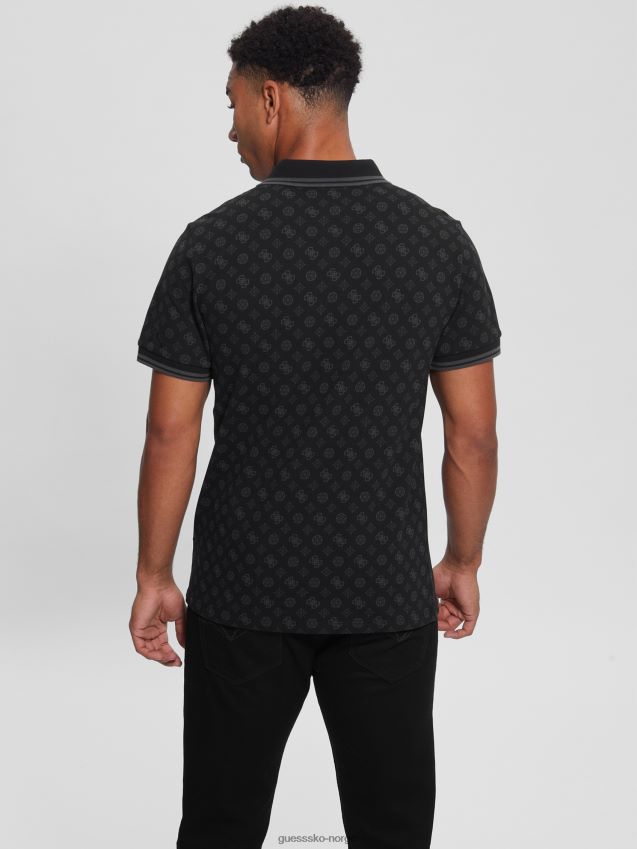 Guess peon logo svart olympic pique peon polo gjett peon logo svart menn F0LJ8010579