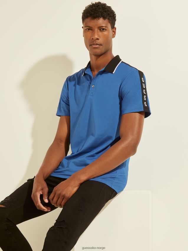 Guess pique logo tape polo elektrisk safir elektrisk safir menn F0LJ8010799
