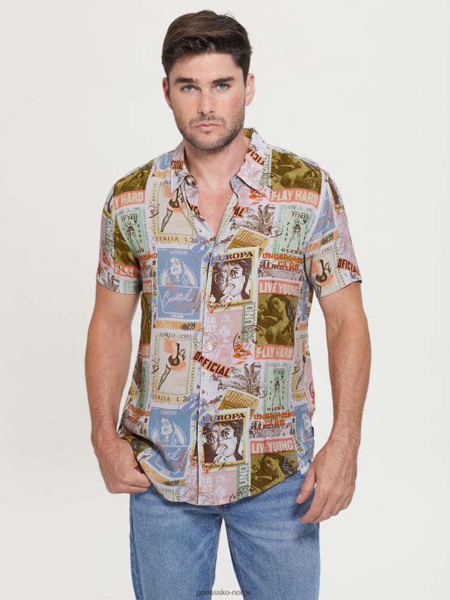 Guess postkorttrykk øko global postkortskjorte postkorttrykk menn F0LJ8010813