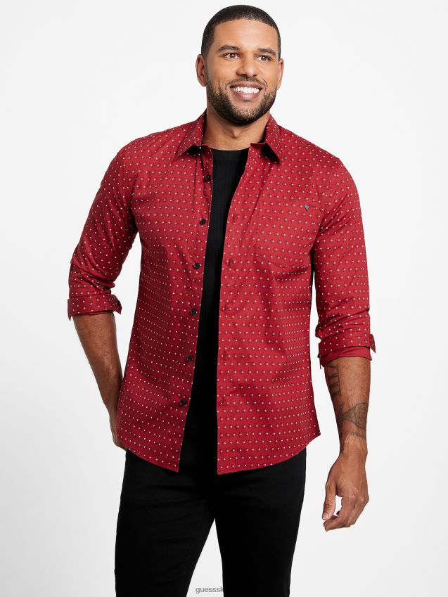 Guess rød noir tully geo lommeskjorte rød noir menn F0LJ807985