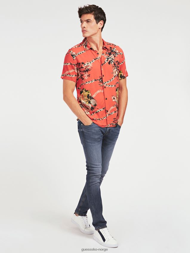 Guess rød skjorte med all-over print rød multi menn F0LJ801500