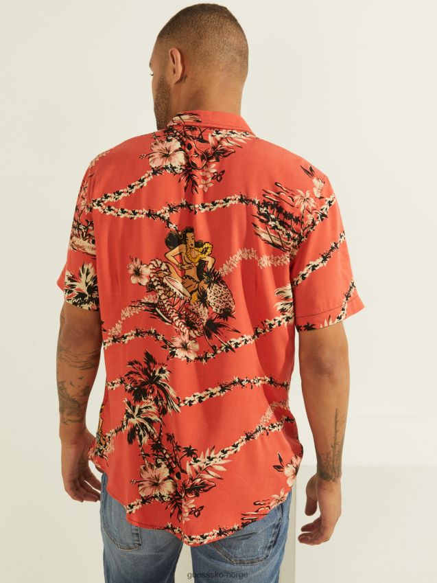 Guess rød skjorte med all-over print rød multi menn F0LJ801500