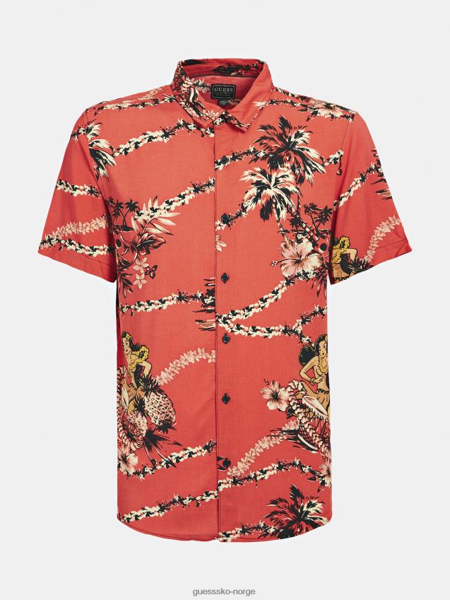 Guess rød skjorte med all-over print rød multi menn F0LJ801500