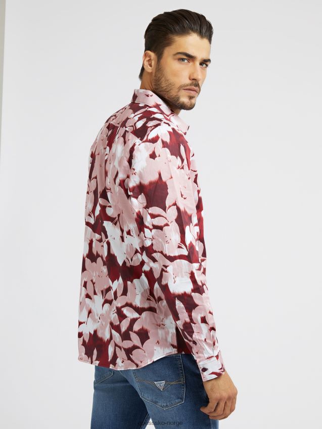 Guess rød skjorte med flere blomstertrykk rød multi menn F0LJ80695