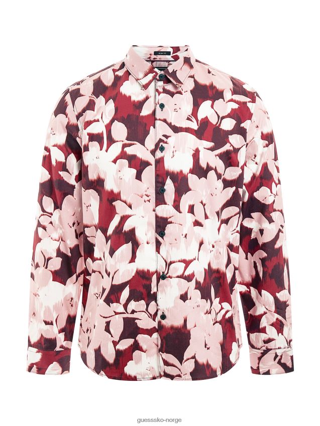 Guess rød skjorte med flere blomstertrykk rød multi menn F0LJ80695