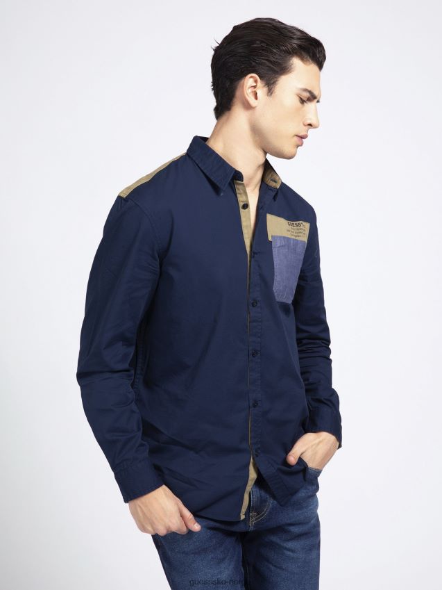 Guess regular fit skjorte blå multi blå multi menn F0LJ801415