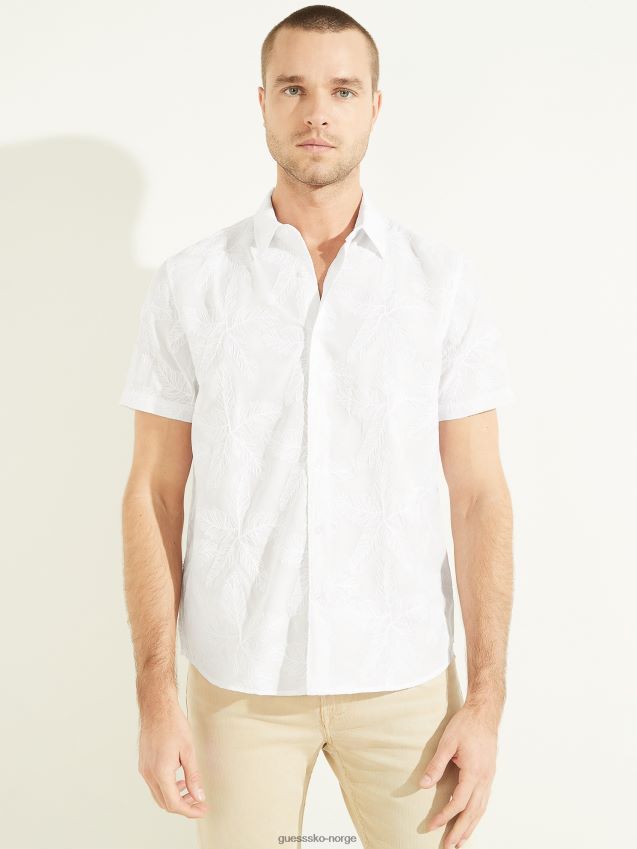 Guess ren hvit brodert blomsterskjorte Ren hvit menn F0LJ8010753