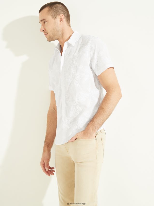 Guess ren hvit brodert blomsterskjorte Ren hvit menn F0LJ8010753