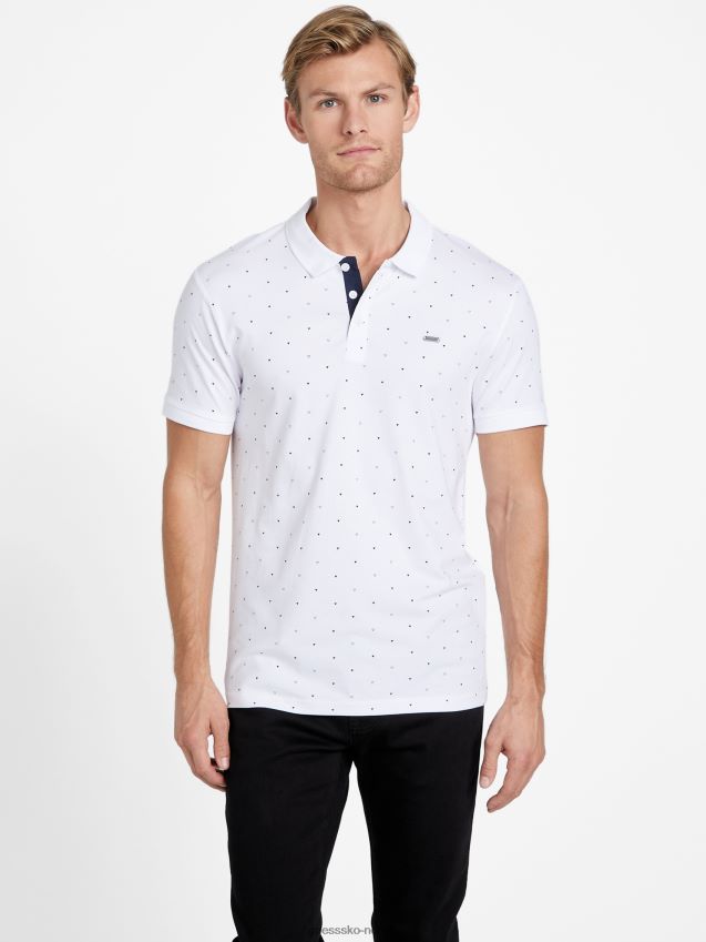 Guess ren hvit øko dev geometrisk poloskjorte Ren hvit menn F0LJ808264