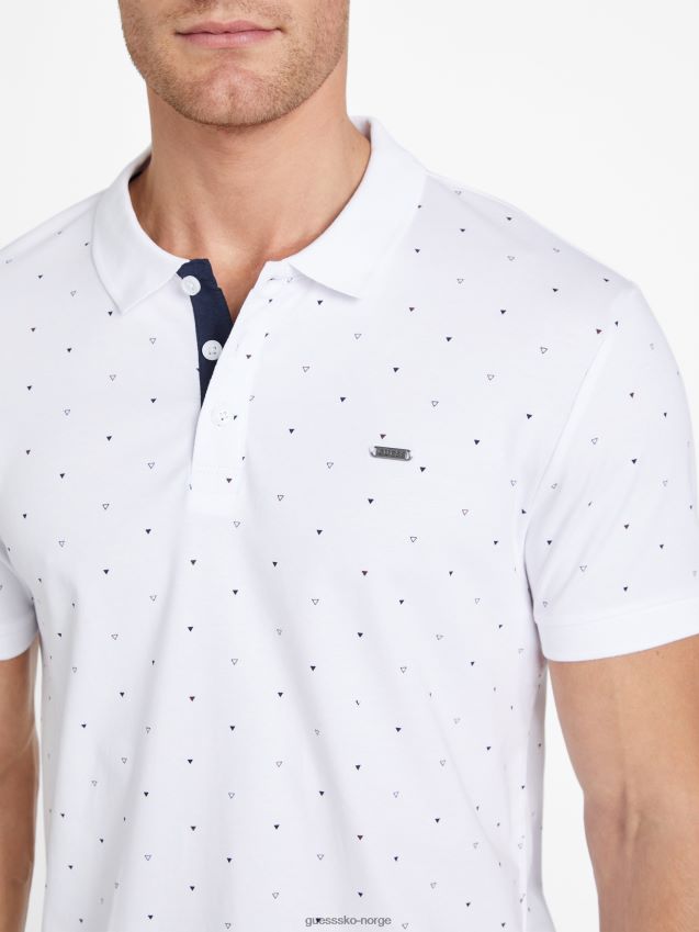 Guess ren hvit øko dev geometrisk poloskjorte Ren hvit menn F0LJ808264