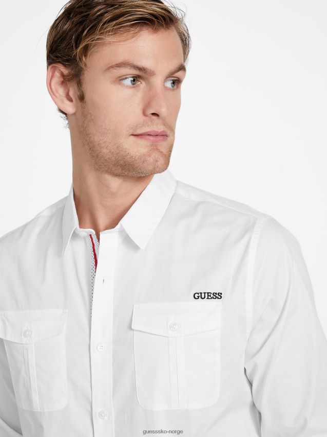 Guess ren hvit lingard langermet skjorte Ren hvit menn F0LJ808195