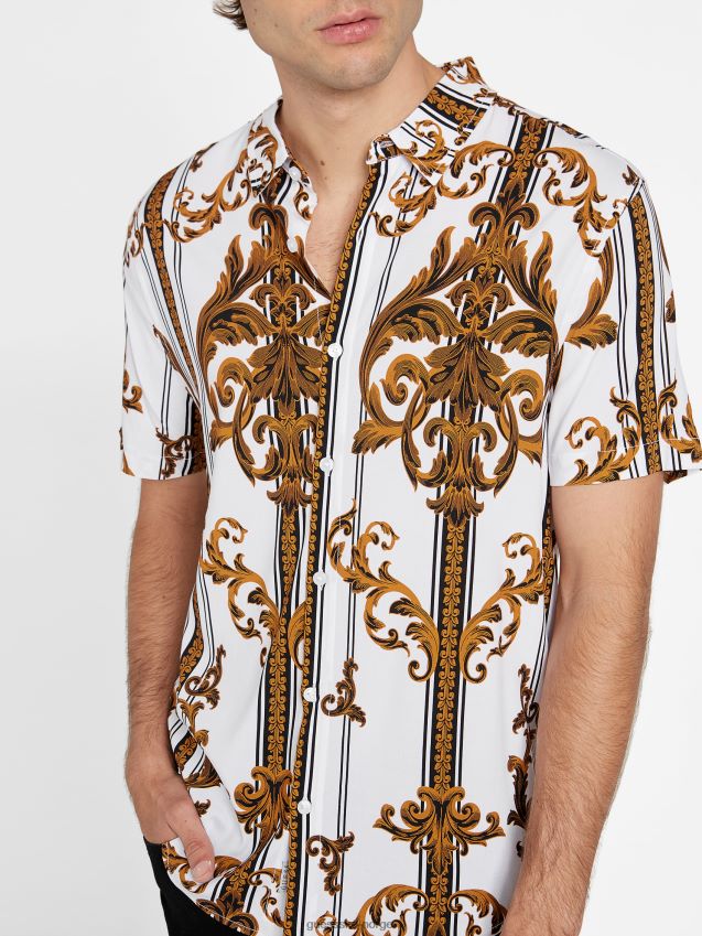 Guess ren hvit luis barokkskjorte Ren hvit menn F0LJ808375