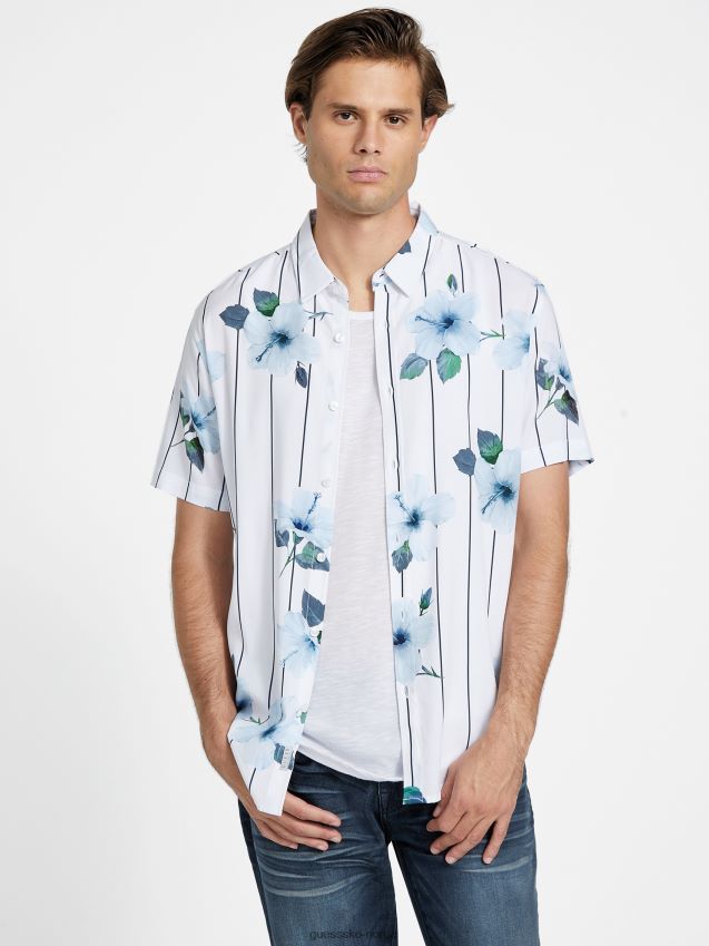 Guess ren hvit rai-trykt skjorte Ren hvit menn F0LJ808576