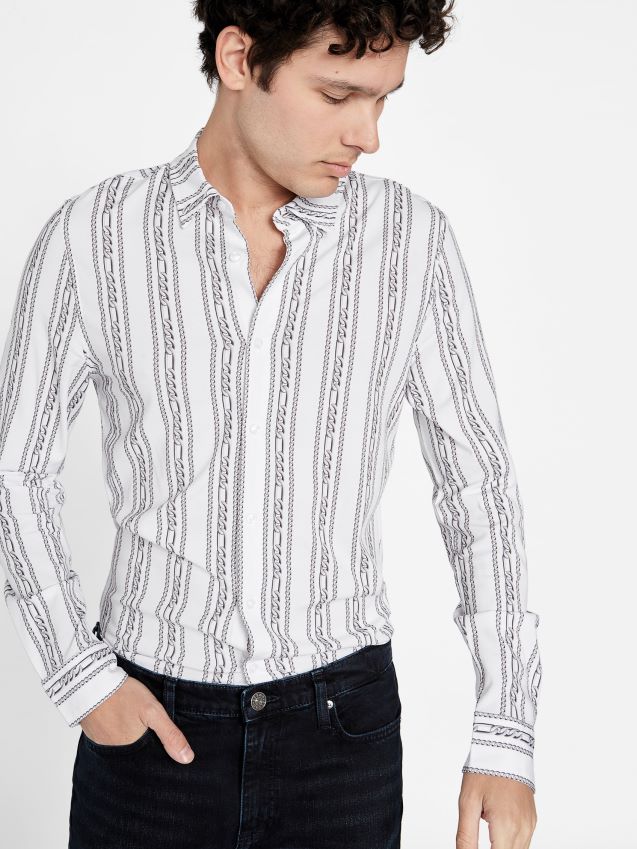 Guess ren hvit wiler kjede grafisk skjorte Ren hvit menn F0LJ808579