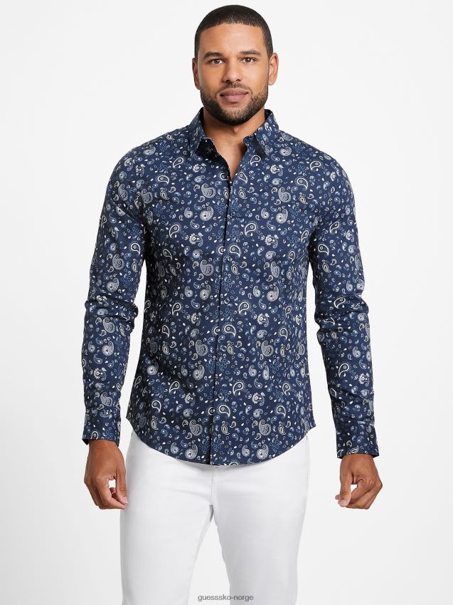 Guess silkeblå astro paisley skjorte silkeblått menn F0LJ808070