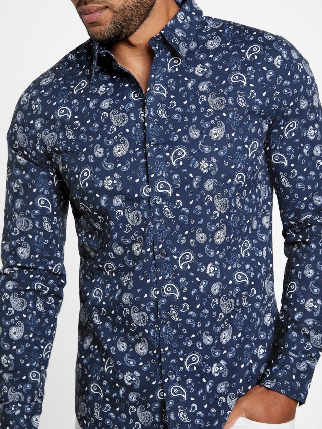 Guess silkeblå astro paisley skjorte silkeblått menn F0LJ808070