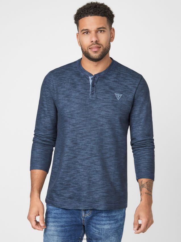 Guess silkeblå dunston henley silkeblått menn F0LJ808332